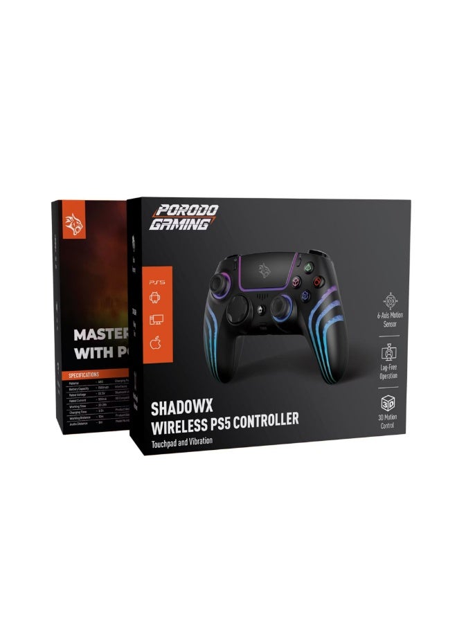 porodo ShadowX Wireless Controller – Bluetooth 5.3, For Android / iOS / PC / PS5, RGB Adjustable Brightness, Built-in Speaker, Turbo Mode, USB-C Charging-Black - Image 3